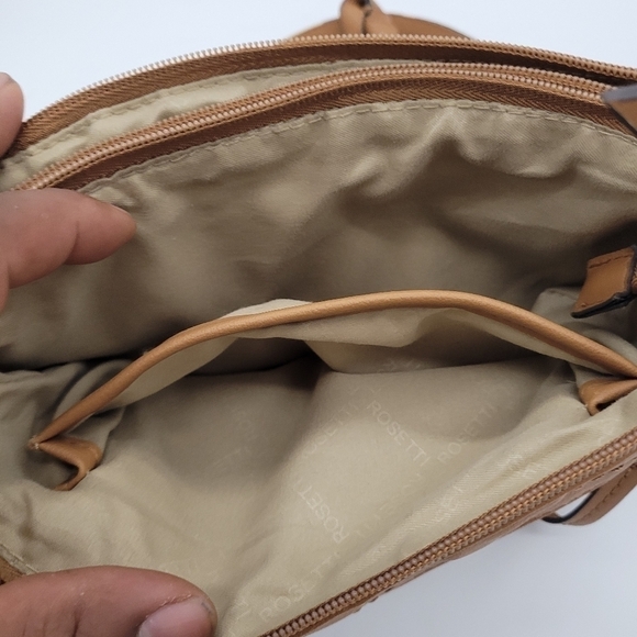 Rosetti Handbag Purse Cotton faux Leather Brown Striped White Pink Blue Pastel - Picture 5 of 8